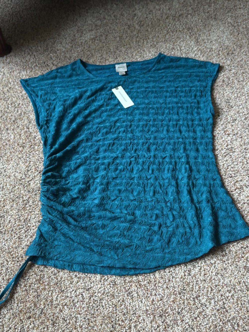 NWT Maeve Teal Short-Sleeve Textured Ruched Tee